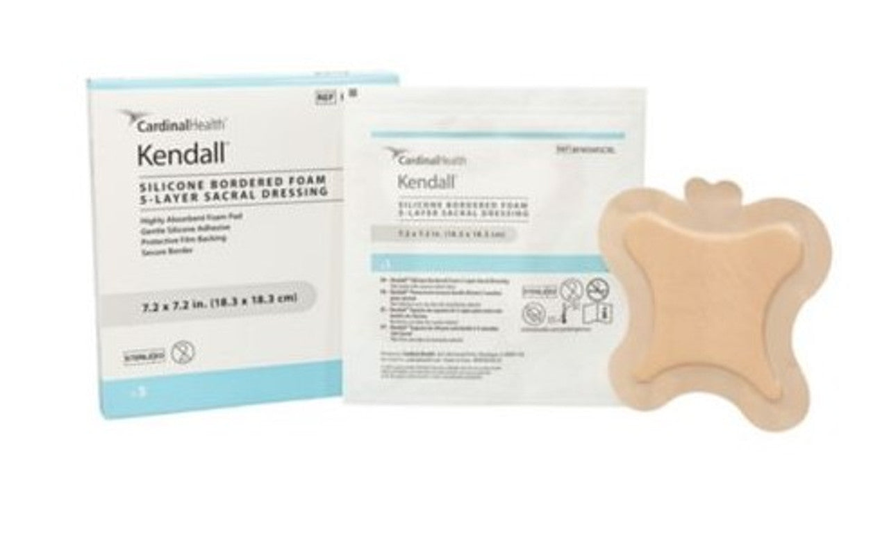 Silicone Bordered Foam Dressing, Sacral, 7.2" x 7.2", 5/bx, 5 bx/cs (Continental US Only)
