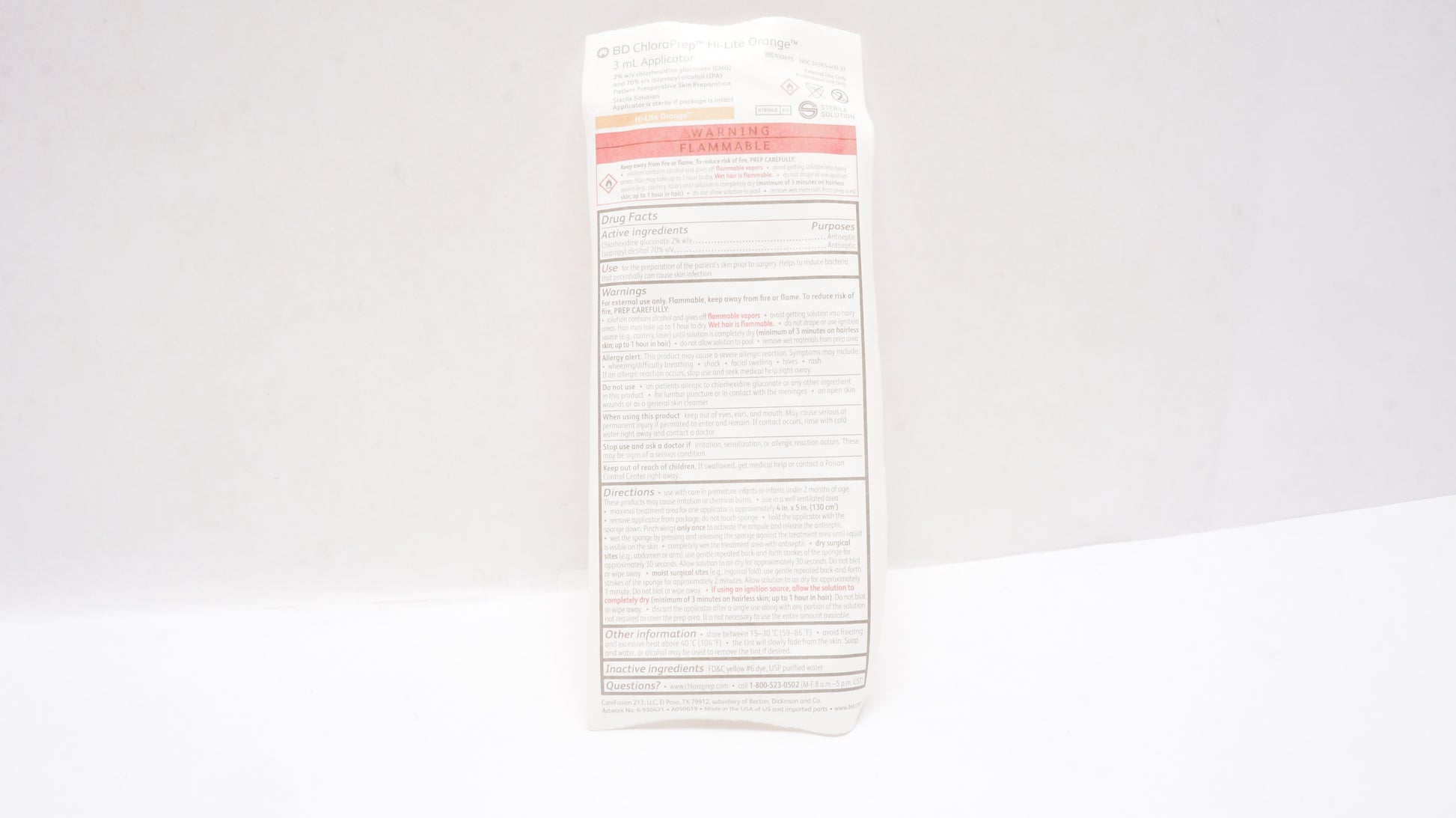 ChloraPrep Hi-Lite Orange Tint Applicator, 3 ml, Sterile, 25/bx, 4 bx/cs (Temp Sensitive; Non-Returnable) (Continental US Only) (Item is considered HAZMAT and cannot ship via Air or to AK, GU, HI, MP, PR, VI) (Drop Ship Requires Pre-Approval) (Item on Manufacturer Backorder - Inventory Limited when Available)