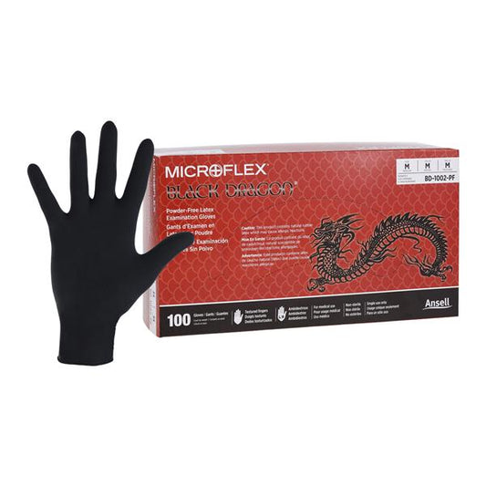 Exam Gloves, PF, Latex, Black, Medium, 100/bx; 20bx/cs (US Only)