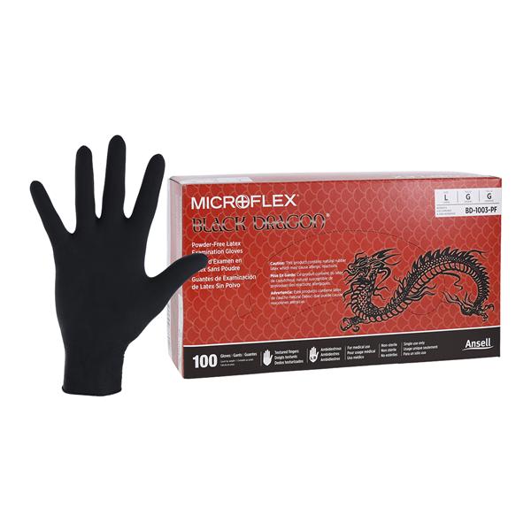 Exam Gloves, PF, Latex, Black, Large, 100/bx; 20bx/cs (US Only)