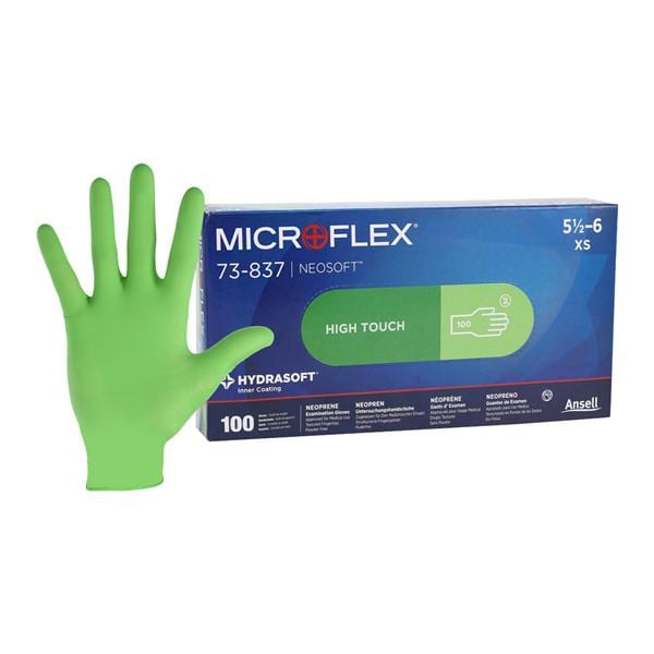 Exam Glove, Neoprene, X-Small, Size 5.5-6, Green, Powder-Free (PF), Latex-Free (LF), Non-Sterile, 100/bx, 10 bx/cs (US Only)