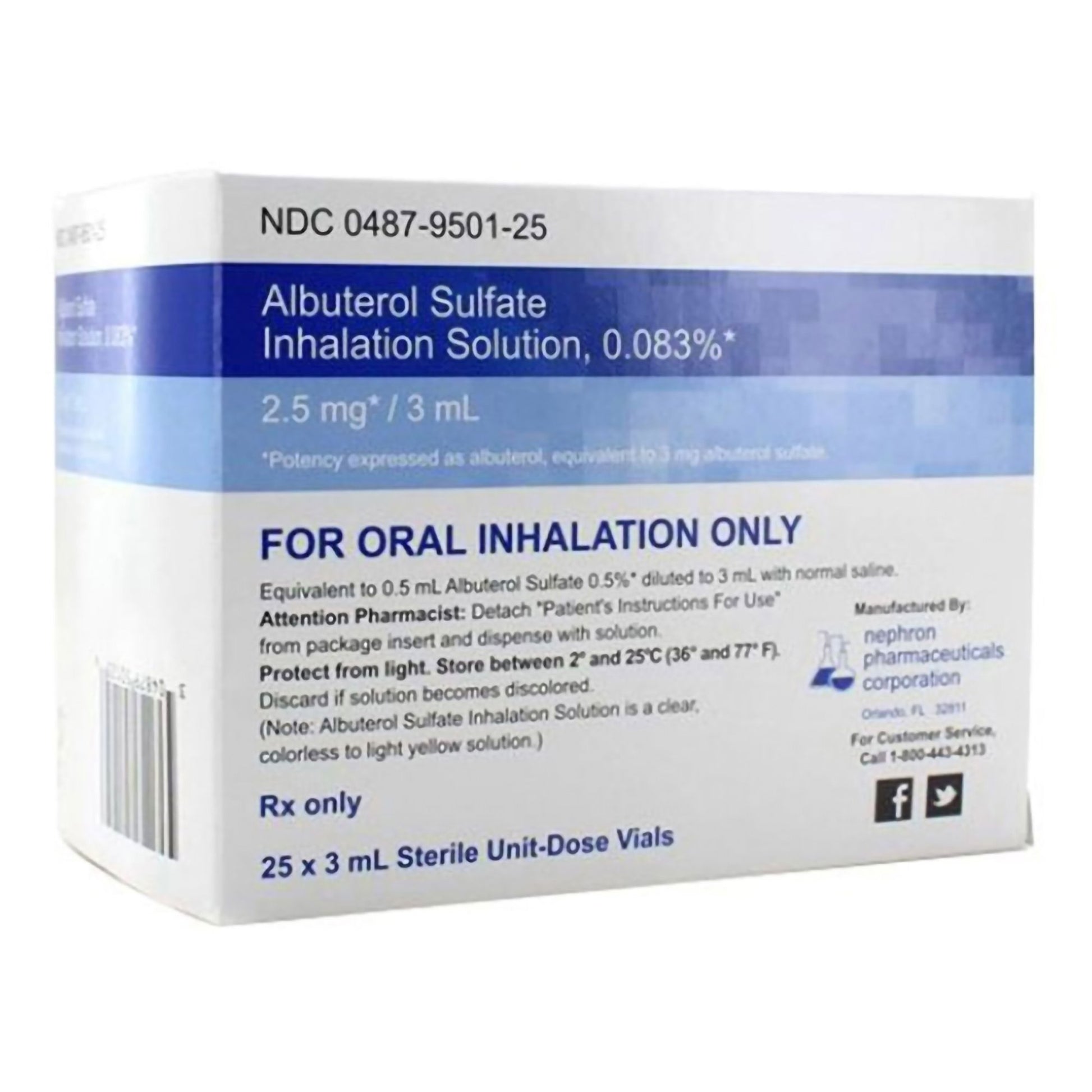Albuterol 2.5 mg, 3 ml Vial, 25/bx (Rx) (US Only, Excluding IN and ND) (Product is Non-Returnable)