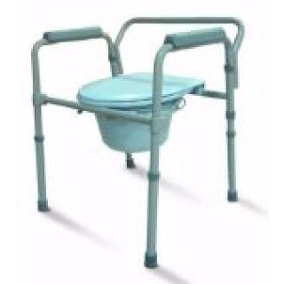 Patient Commode with Lid, Fixed Arm, Aluminum, 10 Qt Bucket, 17-21", 300 lb Weight Capacity, 4/cs (Continental US Only) 