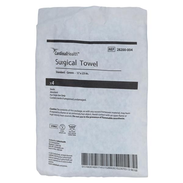 Surgical Towel, Standard Cotton, 17" x 23", Green, Disposable, Sterile, Latex-Free, 4/pk, 20 pk/cs (Continental US Only)