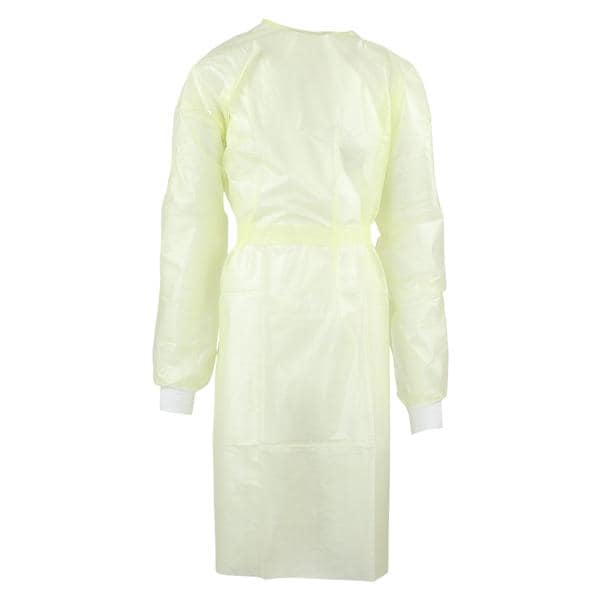 Isolation Gown, Poly-Coated, Full-Back, Neck/Waist Ties, Knit Cuffs, Yellow, X-Large, Flat Pack, 10/pk, 10 pk/cs (Continental US Only) (On Vendor Allocation - Availibility May Be Limited)