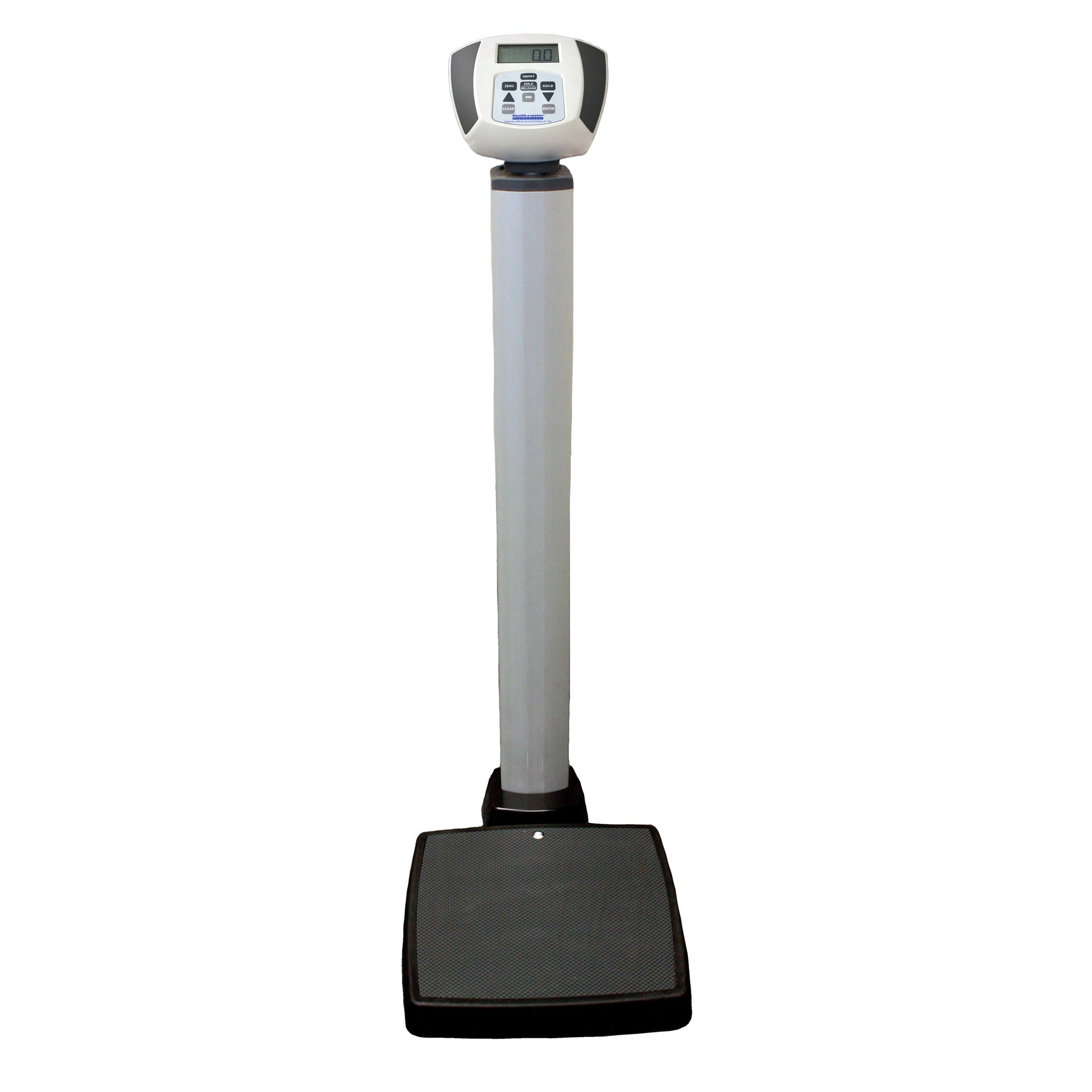 Digital Scale, Waist High, 272 kg Capacity, Platform 14_" x 14_" x 2 5/8", 120V Adapter (included) or (6) C-Cell Batteries (not included), Optional Wall Mounted Height Rod Available (499KLROD) & (2) Wheels (DROP SHIP ONLY)