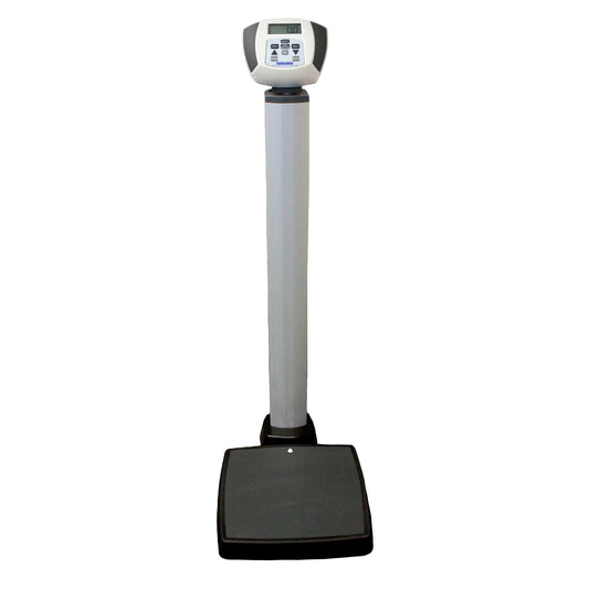 Digital Scale, Waist High, 272 kg Capacity, Platform 14_" x 14_" x 2 5/8", 120V Adapter (included) or (6) C-Cell Batteries (not included), Optional Wall Mounted Height Rod Available (499KLROD) & (2) Wheels (DROP SHIP ONLY)