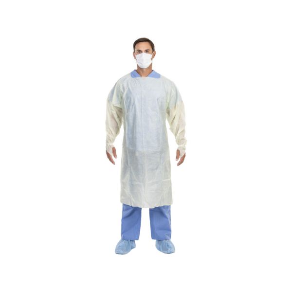 Over-the-Head Isolation Gown, Medium Weight, Tri-Layer, Thumb Hooks w/ Elastic, Yellow, X-Large, 100/cs (US Only)