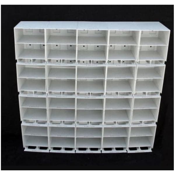 Dispenser Rack, Includes:  20 Modules, 10 Back Plates (each with 4 fasteners), 20 Module Clips, 30 Divider Panels.  Dimensions:  25-3/4L x 5-3/4W x 27H.  Assembly instruction sheet enclosed. (Continental US Only)