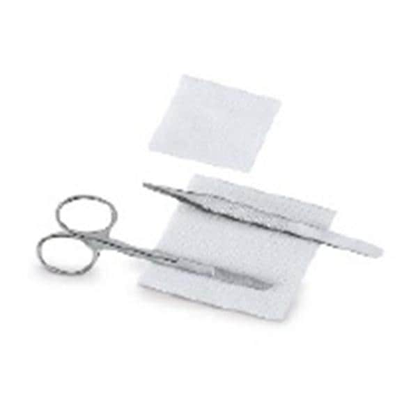 Suture Removal Kit Includes: Medium Alcohol Prep Pad, Medium Povidone Iodine Prep Pad, 12-Ply Gauze Sponge, 4_" Littauer Scissors, 5" Thumb Forceps, 50/cs