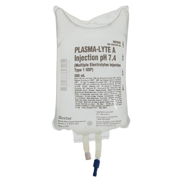 Plasma-Lyte A Injection, pH 7.4 (Multiple Electrolytes Injection, Type 1, USP), 500 ml, Viaflex Plastic Container, 24/cs (Rx) (Continental US Only) (Product Access Restricted. Check with your sales rep to verify eligibility)