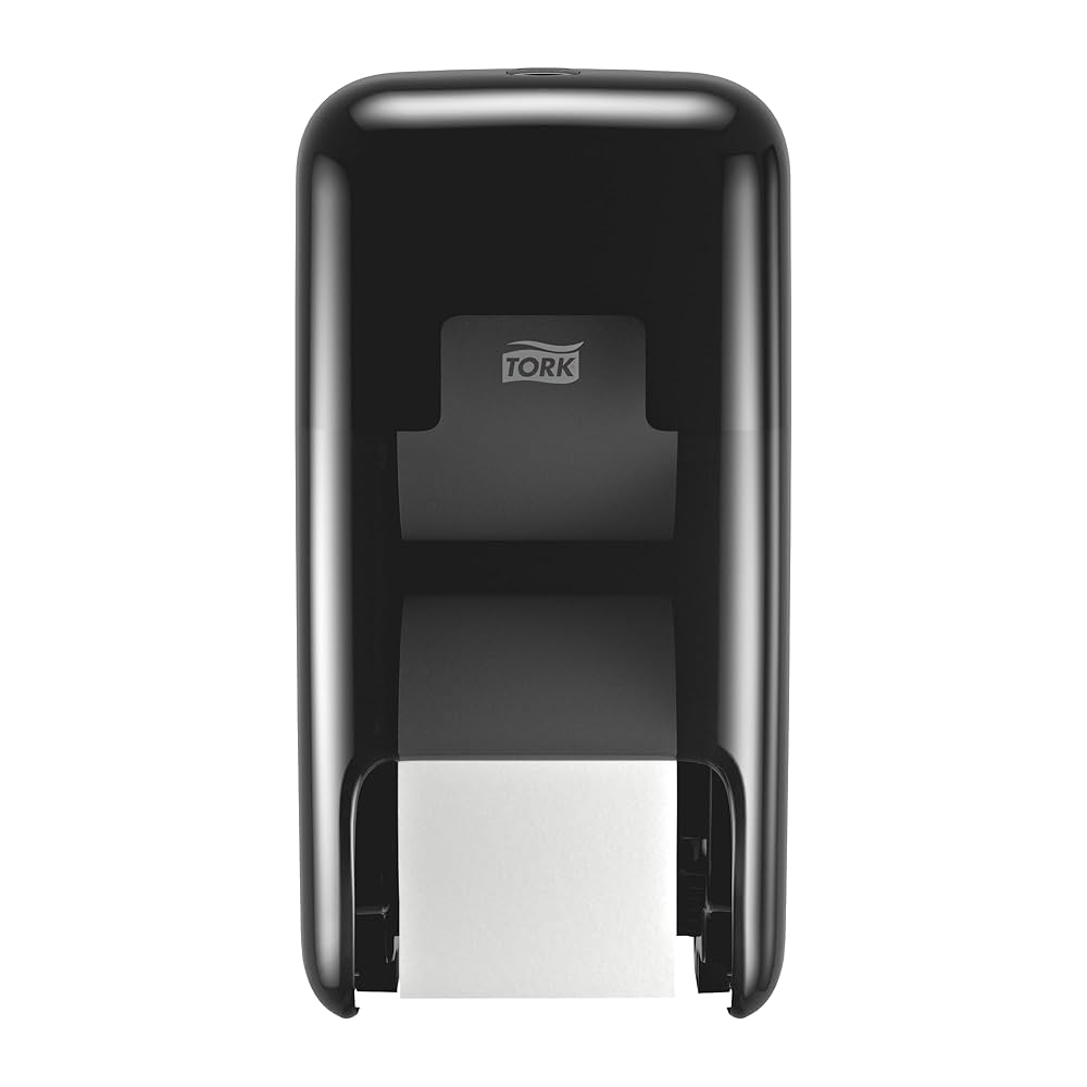 OptiServe Coreless Toilet Paper Dispenser, 2-Roll Vertical, Elevation, Black, High-Capacity (T7 - Midsize Coreless System, T5 - Jumbo Roll Maxi System)