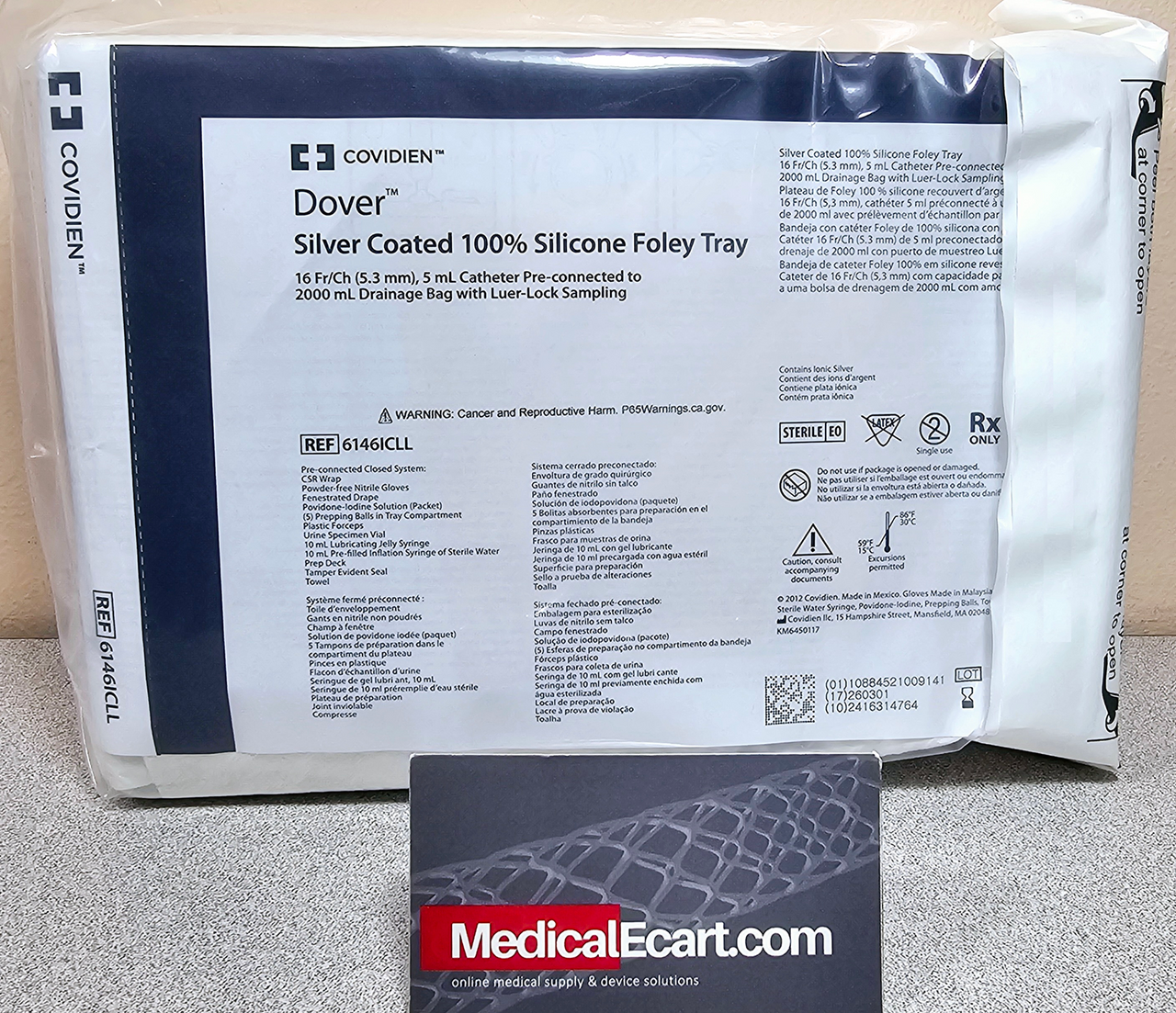Dover Silicone Foley Tray Urinary Catheterization Kit, Silver Coated, Luer Lock, 16FR, 5 ml, 2000 ml, 10/cs (Continental US Only)