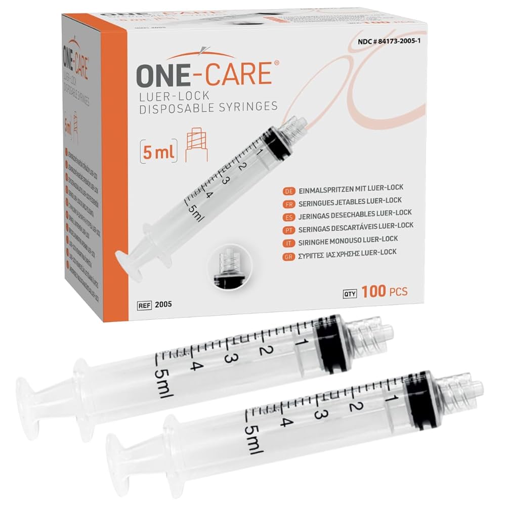 Luer-Lock Syringes, Disposable, 5ml, 3-part, 100/bx