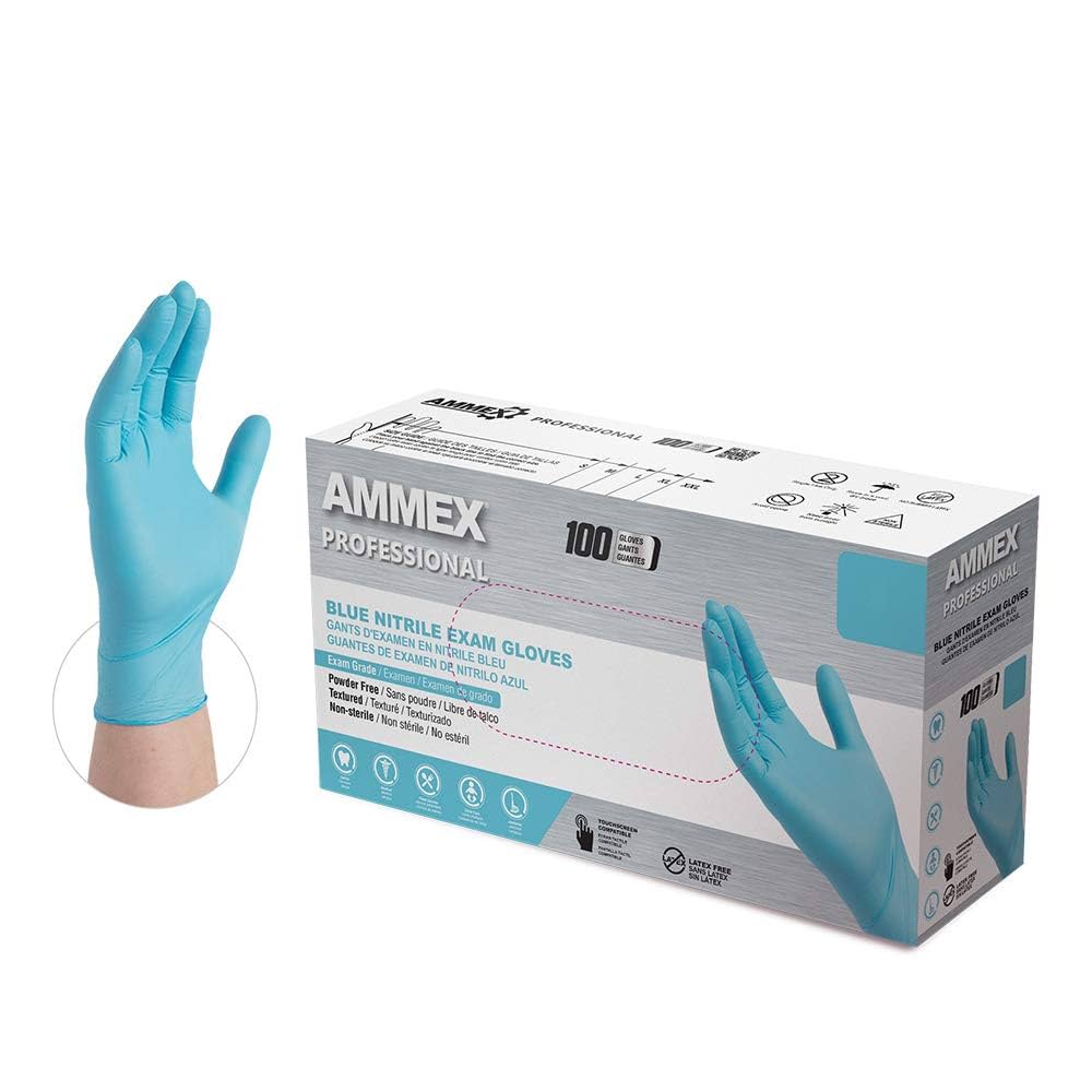 Ammex Nitrile Gloves, Small, Disposable, Exam Grade, Blue, Powder Free, Smooth, Polymer Coated, 100/bx, 10bx/cs (US Sales Only) (Products cannot be sold on Amazon.com or any other third Party sites.) (To Be DISCONTINUED)