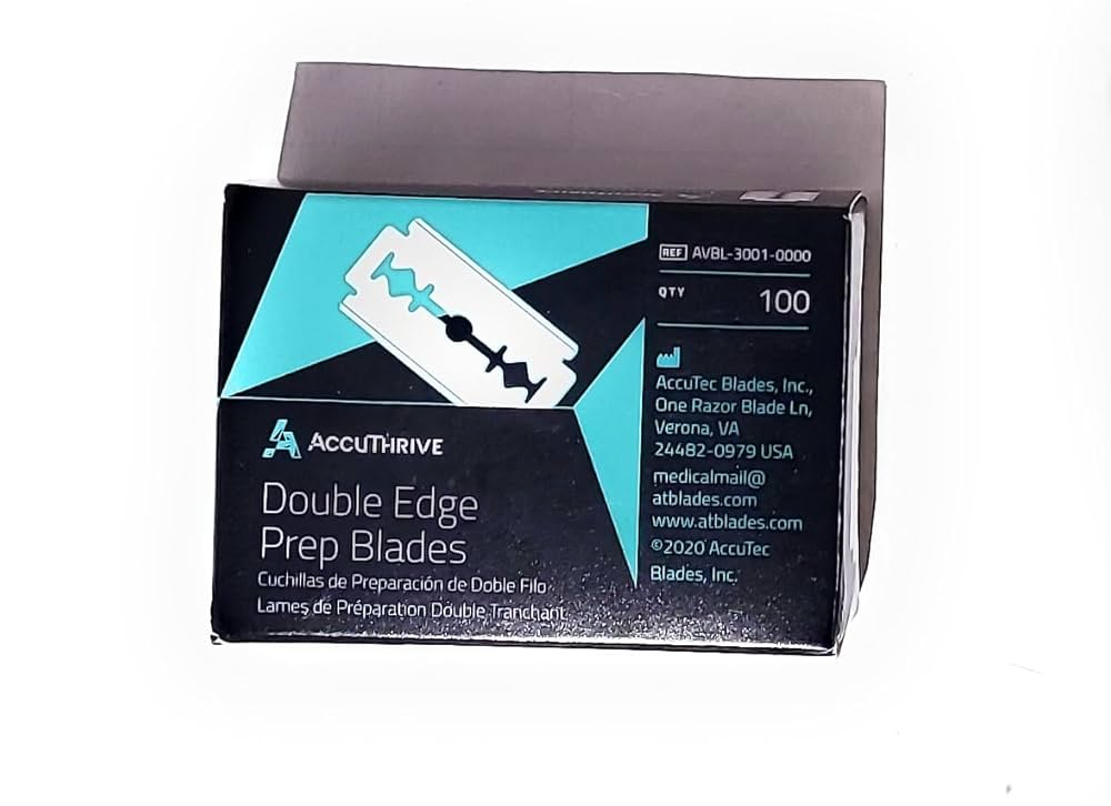 AccuThrive Double Edge Prep Blade, Stainless Steel, Microcoat, 100bl/ct, 10ct/cs