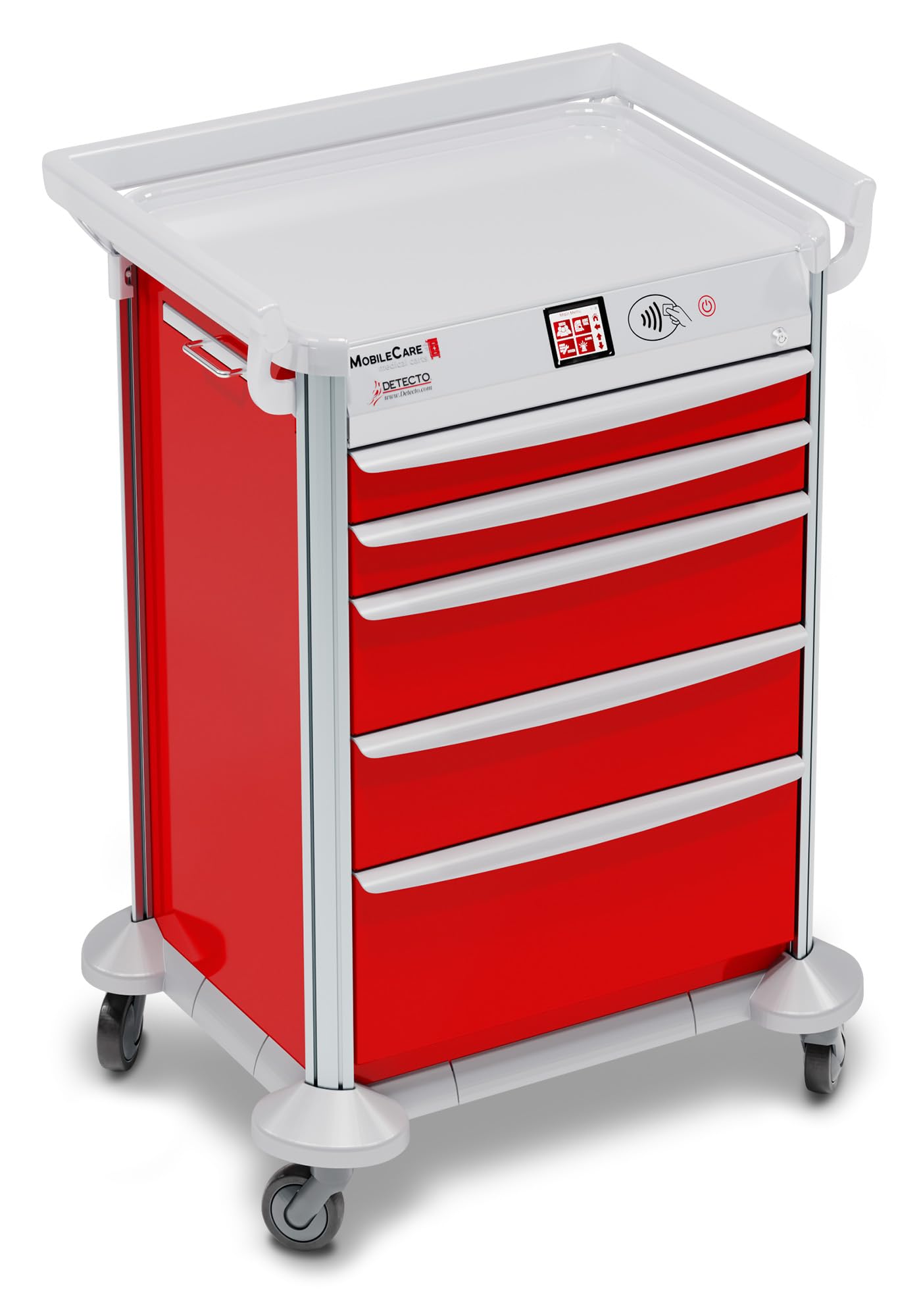 Electronic Cart, Red, Individual Drawer Locks, Individual Drawer Sensors, (5) Drawer (33669), (3) Sided Hand Rail, 23in Wide Drawers (DROP SHIP ONLY)