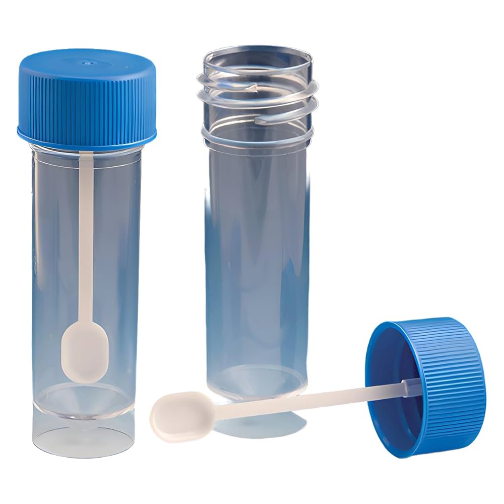 Fecal Collection Container, 30 mL, PS, w/ Spoon and Screwcap, 500/cs