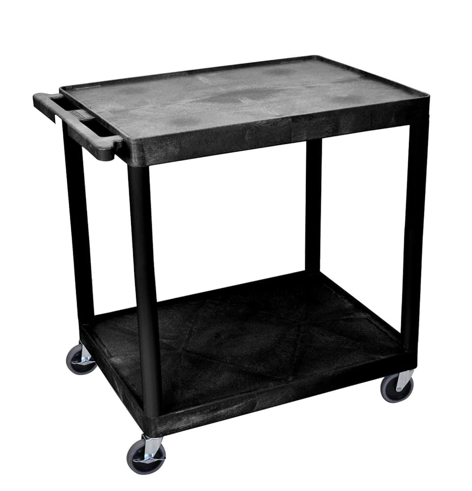 Cart, Two Shelves, Foam Plastic, Black, 32"W x 24"D x 34.5"H, (4) 4" Heavy Duty Casters (2 with Locking Brakes), Maximum Weight Capacity 400lbs, Assembly Required (DROP SHIP ONLY)