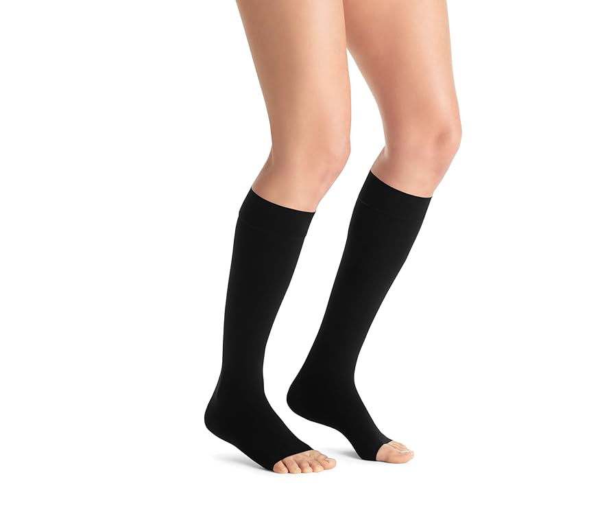 Compression Hose, Knee High, 20-30 mmHG, Open Toe, Classic Black, Large, Full Calf (Continental US Only)