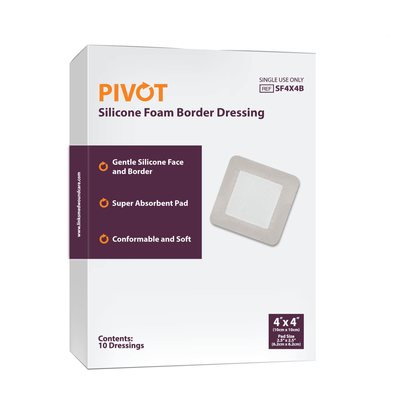 Silicone Foam Border Dressing, 4" x 4", 10/ctn