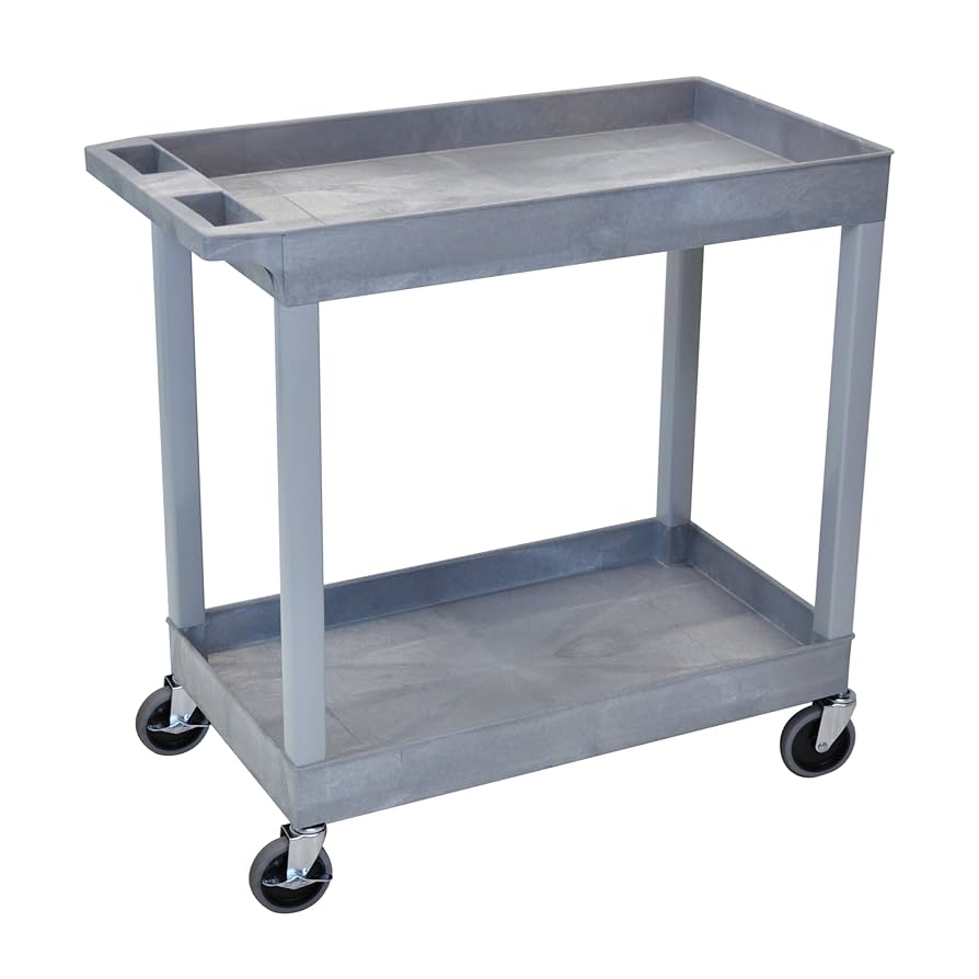 Tub Cart, Two Shelves (2.5" Deep each), Gray, 35.25"W x 18"D x 34.25"H, with (4) 4" Heavy Duty Casters, Maximum Weight Capacity 400lbs, Assembly Required (DROP SHIP ONLY)