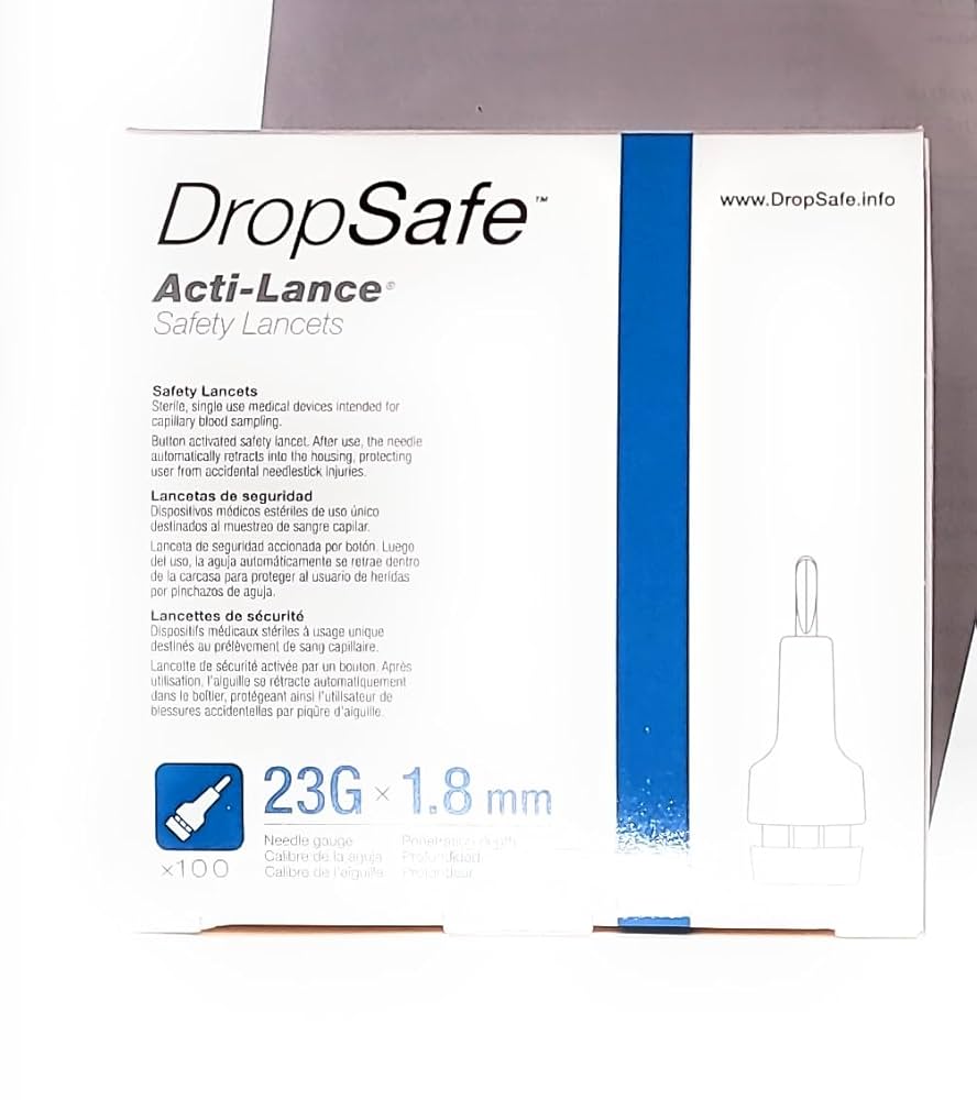 Safety Lancet, Universal, 23G Needle, 1.8mm Depth, Blue, 100/bx