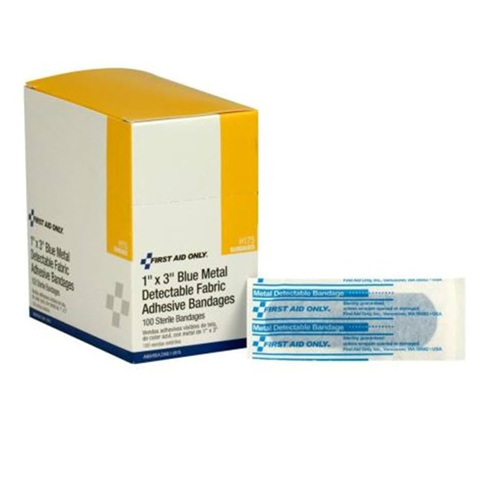 Fabric Bandages, Blue Metal Detectable, 1"x3", 100/bx (DROP SHIP ONLY - $150 Minimum Order)
