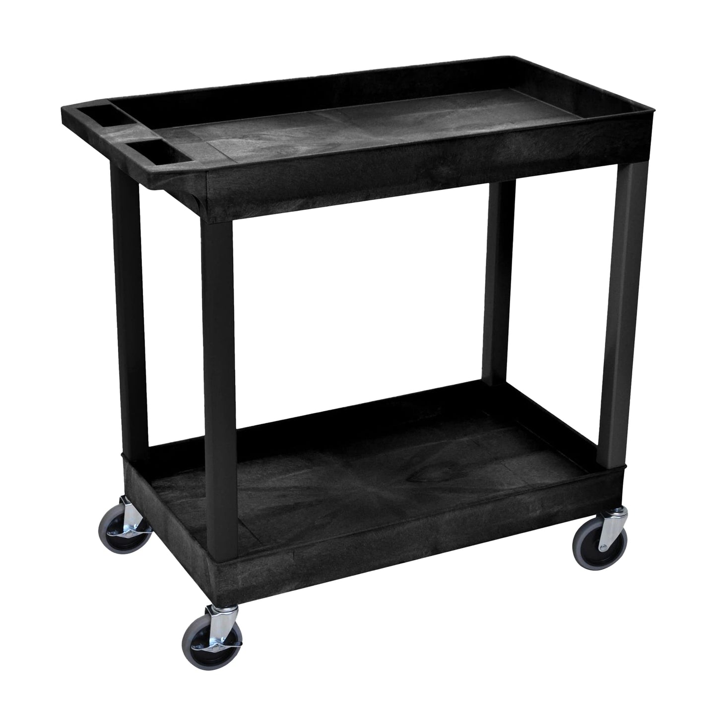 Tub Cart, Two Shelves (2.5" Deep each), Black, 35.25"W x 18"D x 34.25"H, with (4) 4" Heavy Duty Casters, Maximum Weight Capacity 400lbs, Assembly Required (DROP SHIP ONLY)