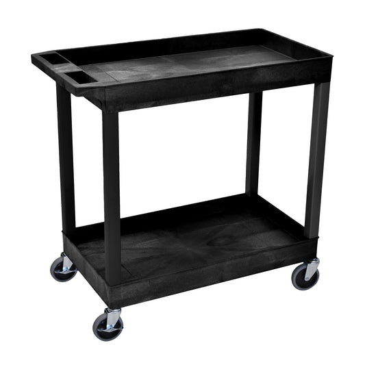 Tub Cart, Two Shelves (2.5" Deep each), Black, 35.25"W x 18"D x 34.25"H, with (4) 4" Heavy Duty Casters, Maximum Weight Capacity 400lbs, Assembly Required (DROP SHIP ONLY)