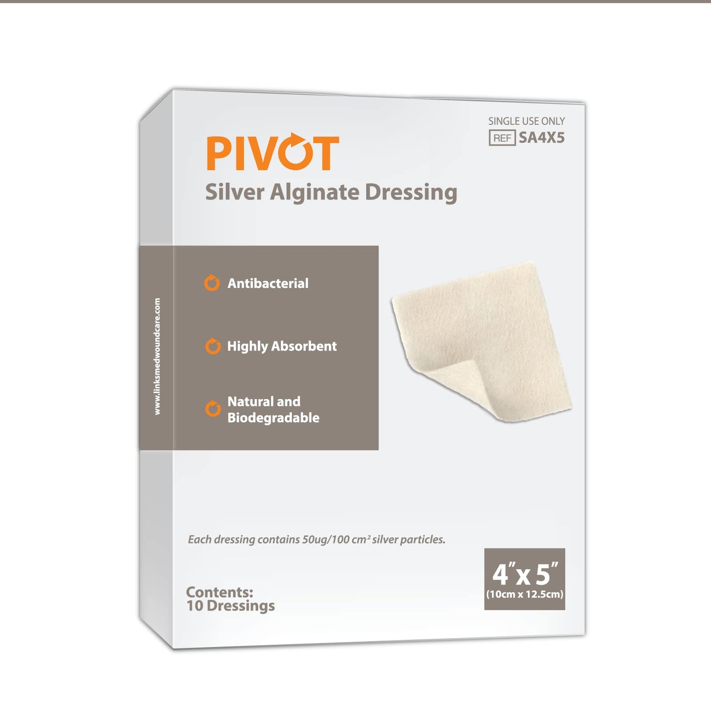 Silver Alginate Dressing, 4" x 5", 10/ctn