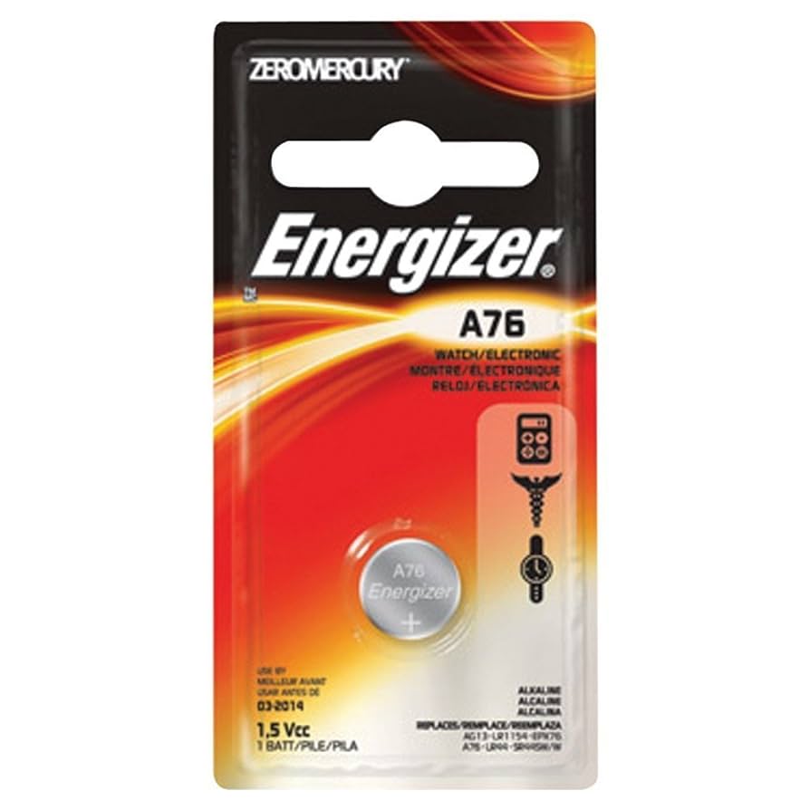 Button Battery, A76, 1.5V, Miniature, Alkaline, Zero Mercury,  1/ea,6ea/pk, 12pk/cs