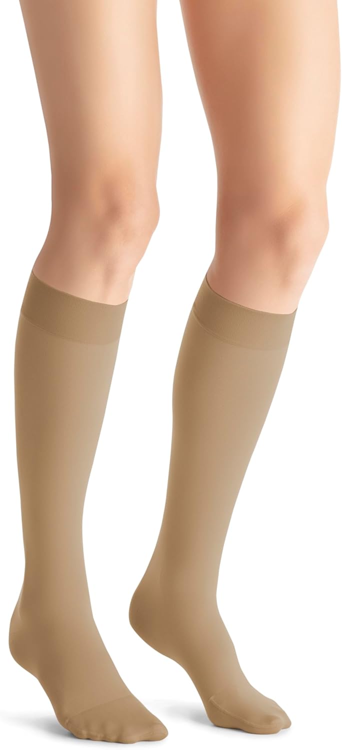JOBST Opaque Compression Stockings, 15-20 mmHg, Knee High, SoftFit Band, Closed Toe, Natural, Medium