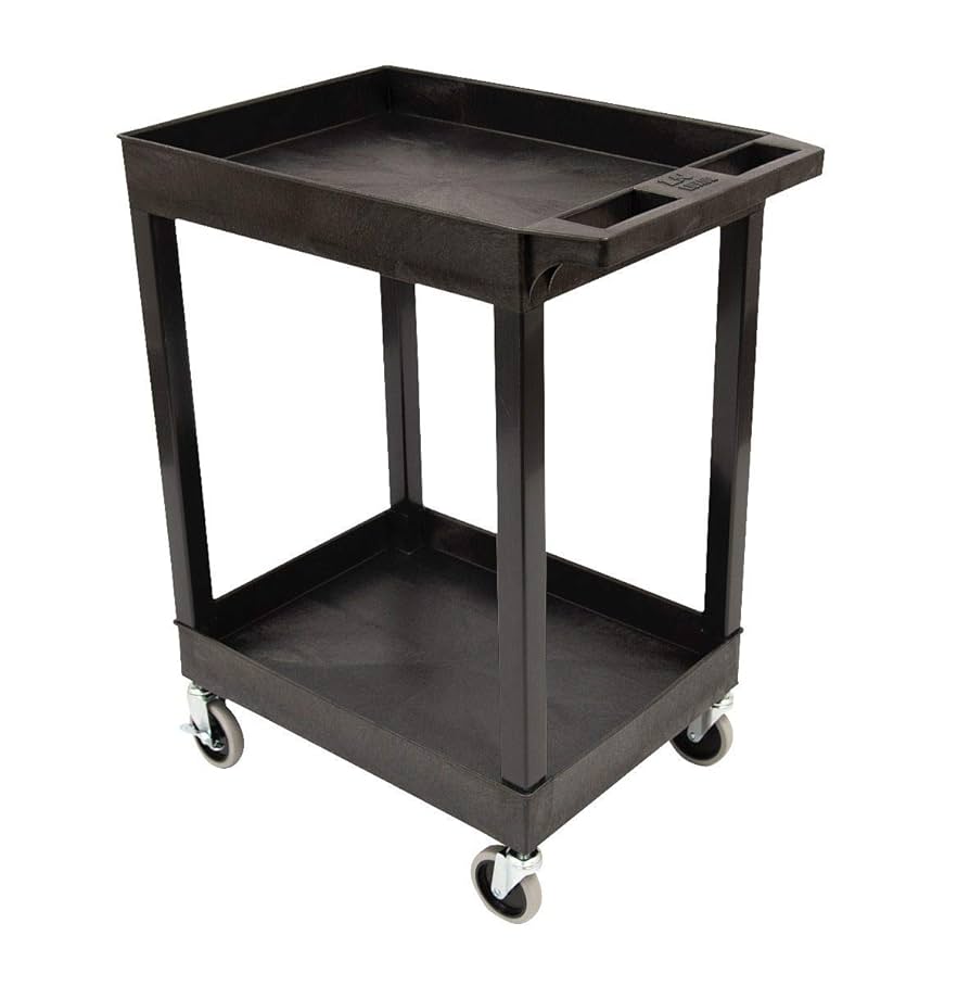 Tub Cart, Two Shelves (2.5" Deep each), Black, 24"W x 18"D x 34.25"H, with (4) 4" Full Swivel Casters (with 2 Locking Brakes), Maximum Weight Capacity 400lbs (DROP SHIP ONLY)