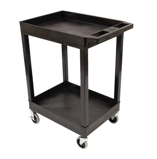 Tub Cart, Two Shelves (2.5" Deep each), Black, 24"W x 18"D x 34.25"H, with (4) 4" Full Swivel Casters (with 2 Locking Brakes), Maximum Weight Capacity 400lbs (DROP SHIP ONLY)