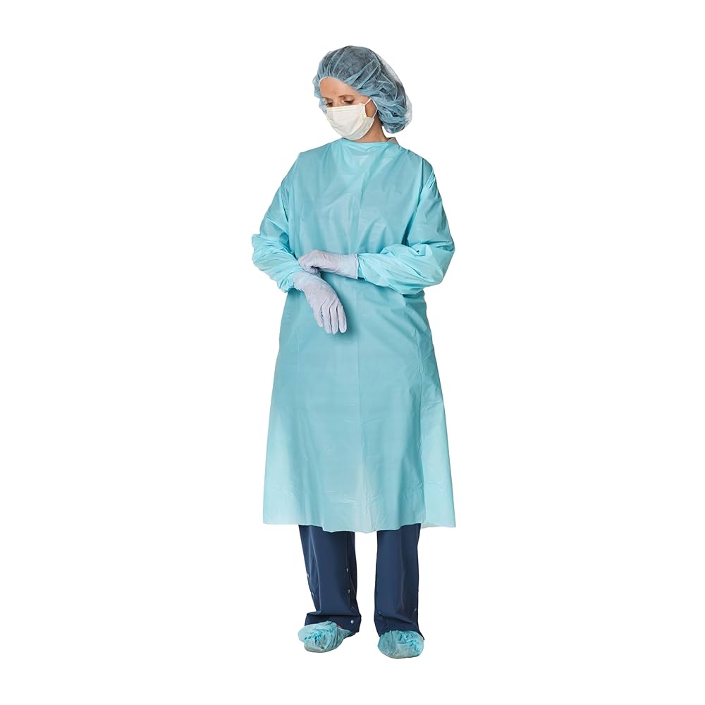 Isolation Gown, Platic Film, Over-the-Head, Half-Back, Thumbhooks, Blue, Universal, 15/bx, 5 bx/cs (Continental US Only) (On Vendor Allocation - Availibility May Be Limited)