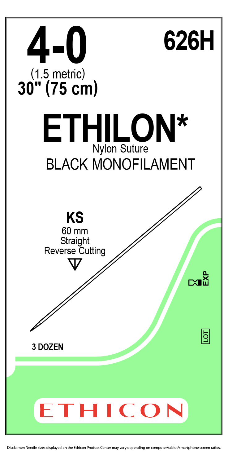 Suture, Straight Cutting, Size 4-0, 30", Black Monofilament, Needle KS, Straight, 3 dz/bx (Continental US Only)