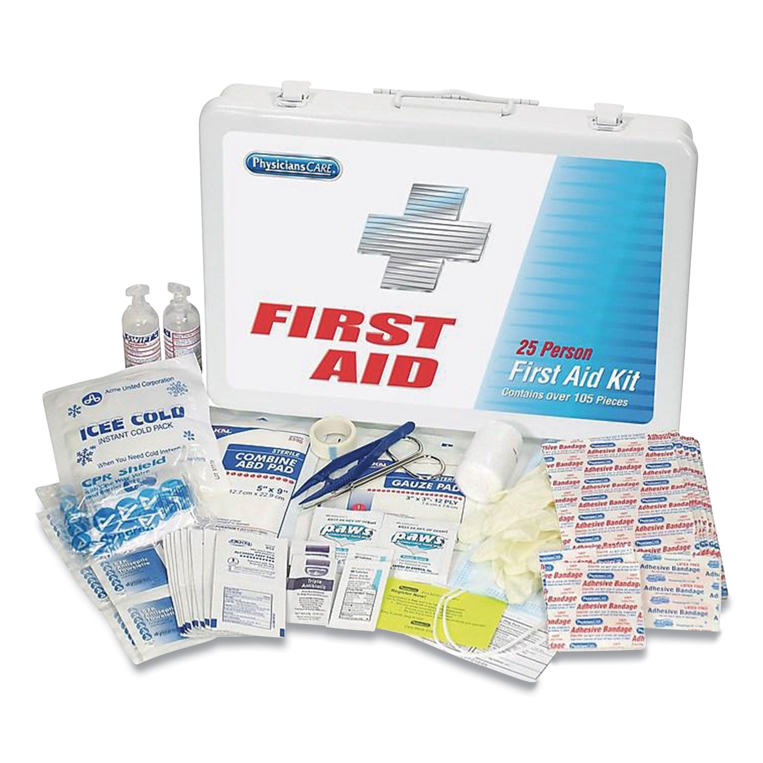Office First Aid Kit, Metal Case, 50 Person, 105 Pieces