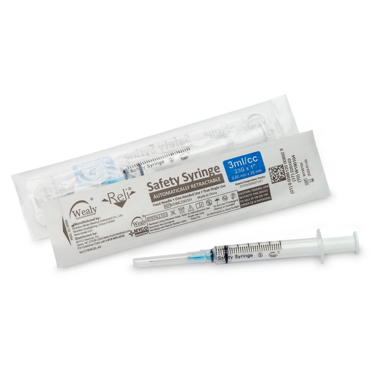 Safety Syringe with Needle, 3 mL, 22G x 1.5", Sterile, Deep Green, 100/bx (Rx) (Item is considered HAZMAT and cannot ship via Air or to AK, GU, HI, MP, PR, VI) (Available for Sale in US & Canada)