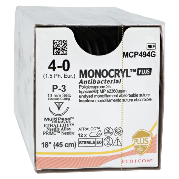 Suture, Precision Point Reverse Cutting, Size 4-0, 18", Undyed Monofilament, Needle P-3, 3/8 Circle, 1 dz/bx (Continental US Only)