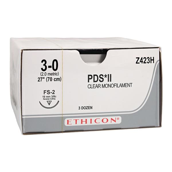 Suture, Reverse Cutting, Size 3-0, 27", Clear Monofilament, Needle FS-2, 3/8 Circle, 3 dz/bx (Continental US Only)