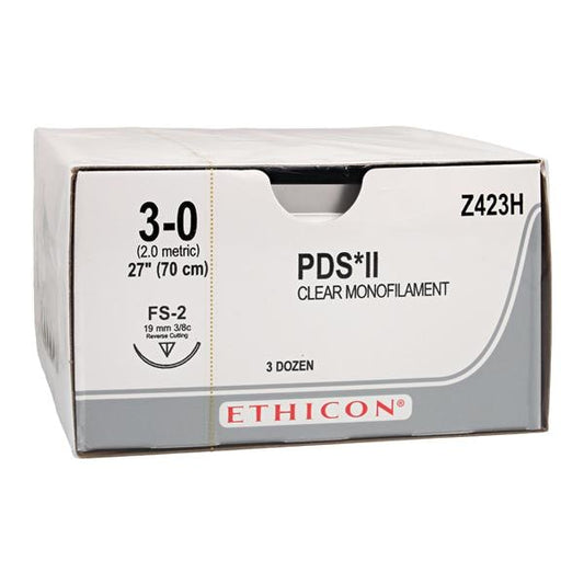 Suture, Reverse Cutting, Size 3-0, 27", Clear Monofilament, Needle FS-2, 3/8 Circle, 3 dz/bx (Continental US Only)