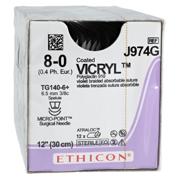Suture, Micropoint Spatula, Size 8-0, 12", Violet Braided, Needle TG140-6, 3/8 Circle, 1 dz/bx (Continental US Only)
