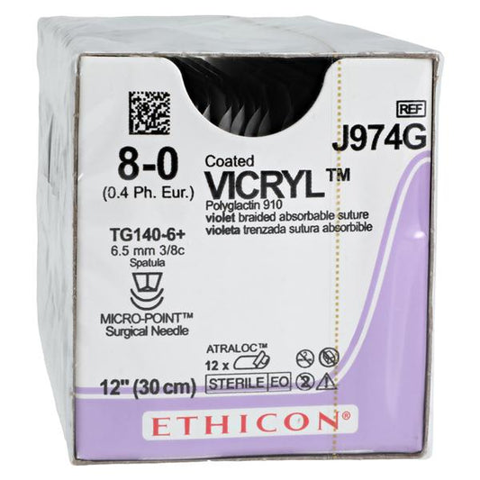 Suture, Micropoint Spatula, Size 8-0, 12", Violet Braided, Needle TG140-6, 3/8 Circle, 1 dz/bx (Continental US Only)