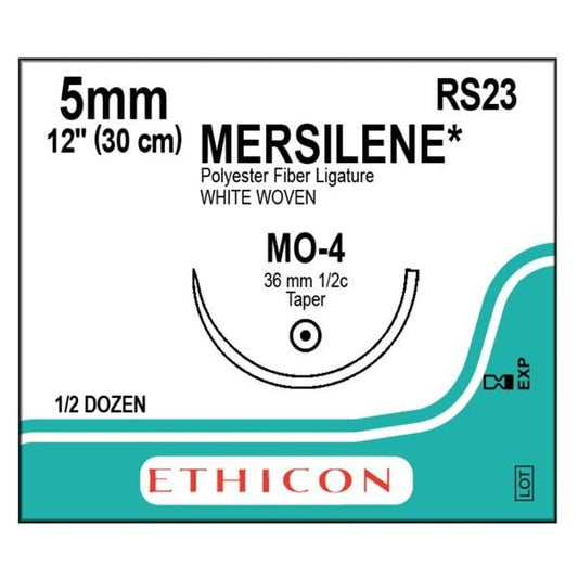 Suture, Taper Point, Size 5mm, 3/16" x 12", White Woven Tape, Needle MO-4, _ Circle, 6/bx (Continental US Only)