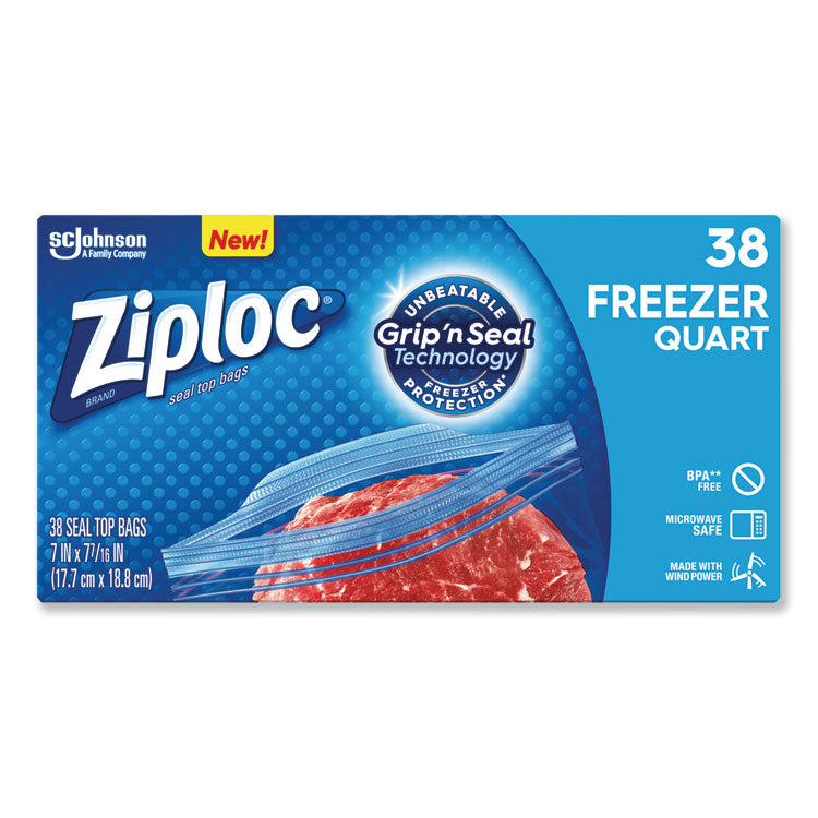 Ziploc Freezer Bag, Quart, 38ct/pk, 9bx/cs