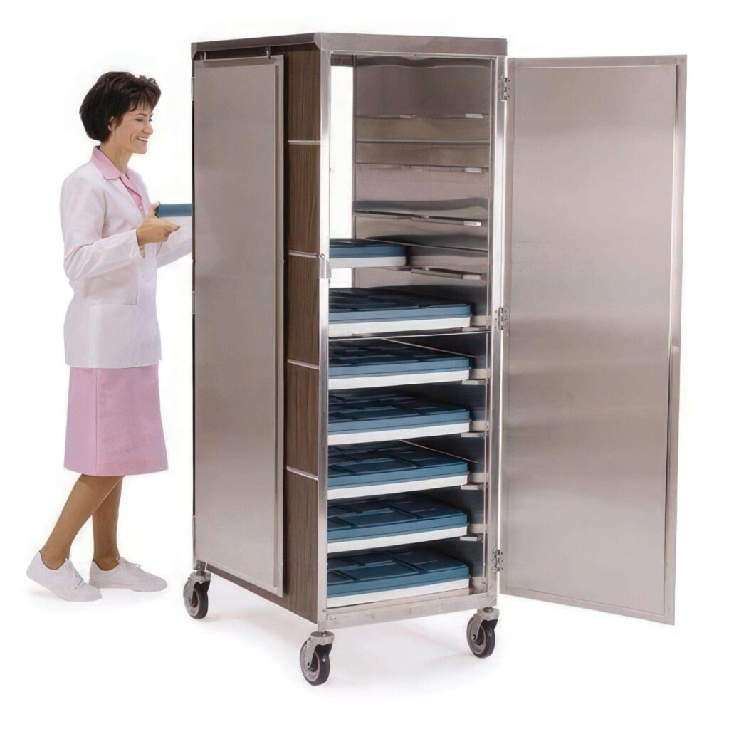 Compact Tray Cart, 16 Tray Capacity, 1 Front Door, 1 Back Door, 21 5/8"W x 31_"D x 58_"H, 128 lb Capacity