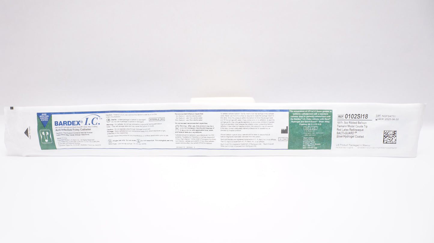 Foley Catheter, 2-Way, Specialty, Tiemann Model, Medium Olive Coude Tip, Single Eye, Red Latex, 18FR, 5cc, 12/cs (US Only)