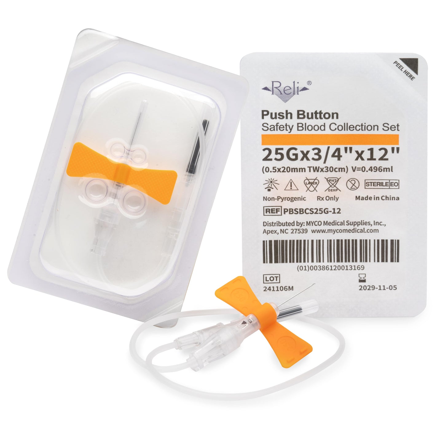 Push Button Safety Blood Collection Set, 25G x _, 12 Tubing,  50/BX, 4BX/CS (US Only)