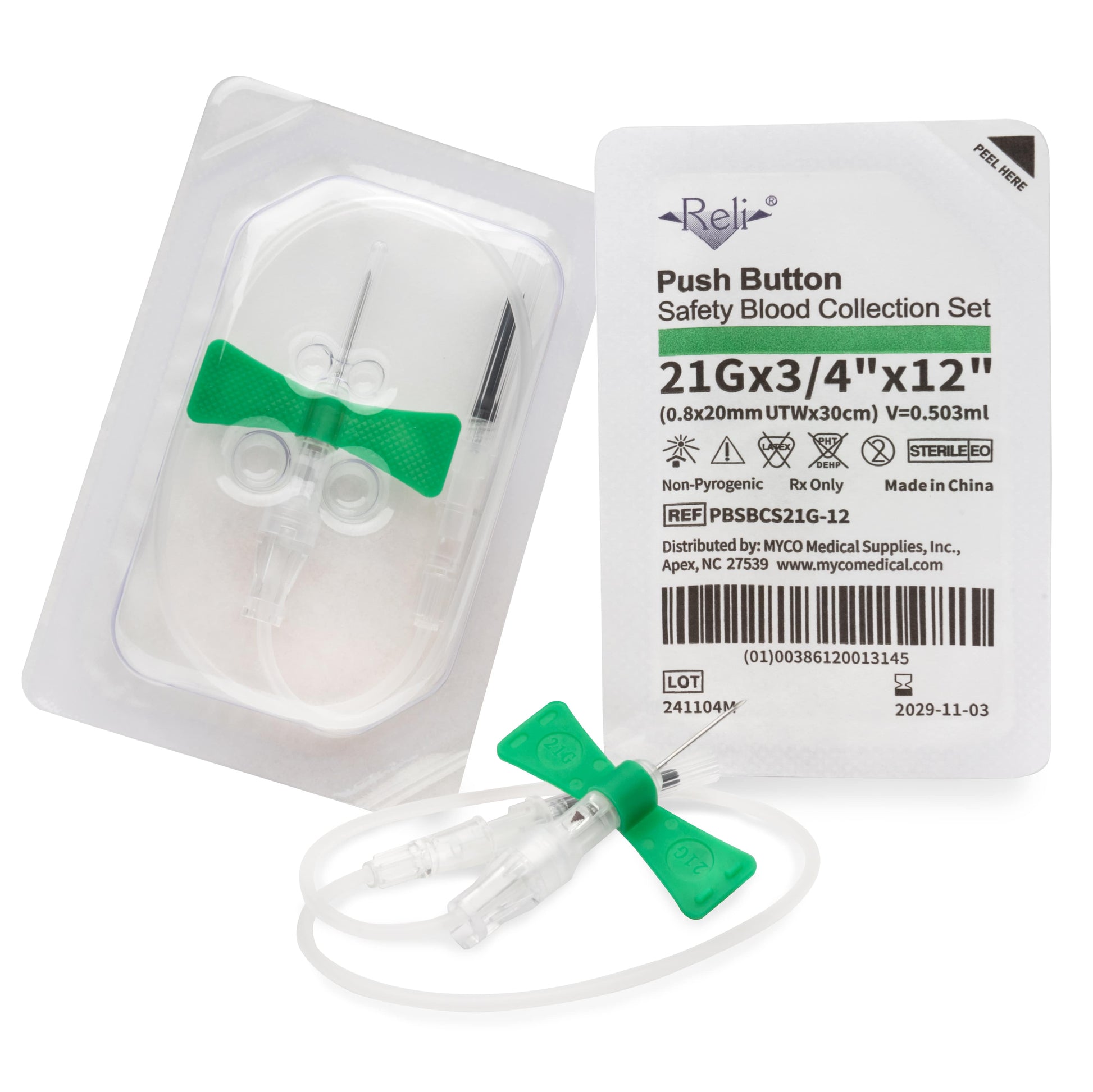 Push Button Safety Blood Collection Set, 23G x _, 12 Tubing,  50/BX, 4BX/CS (US Only)